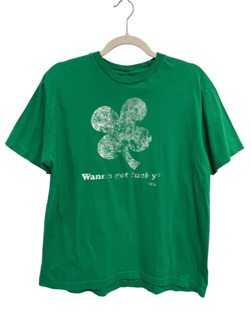 Brew City Graphic Tee Large Wanna Get Lucky Short Sleeve T-Shirt Green Shamrock